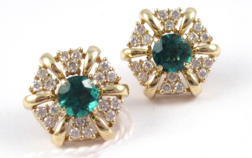 CHATHAM EMERALD AND DIAMOND EARRINGS 1705b0