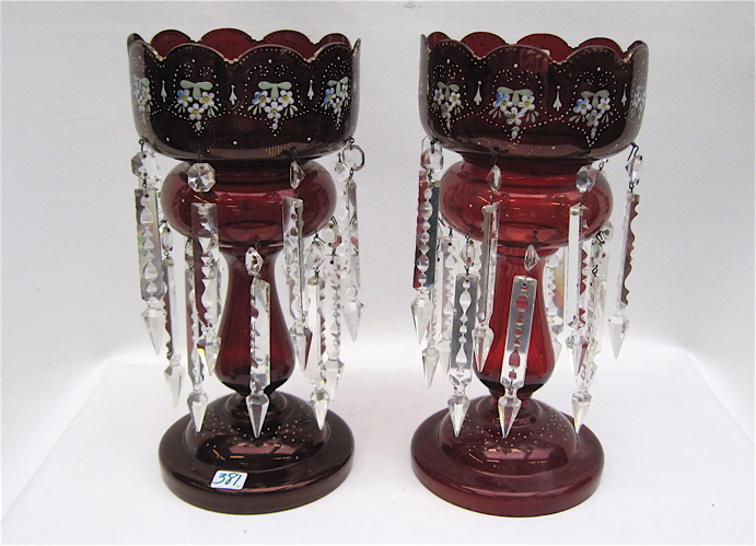PAIR BOHEMIAN RUBY-RED GLASS LUSTRES