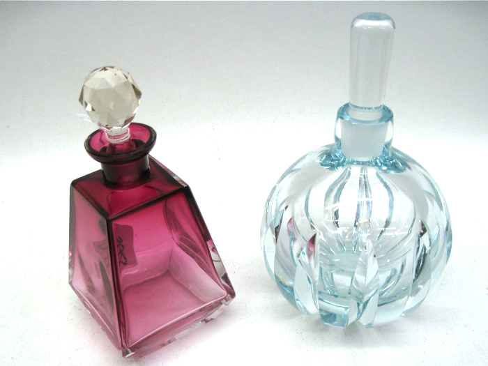 TWO ART GLASS PERFUMES: (1) bottle shading