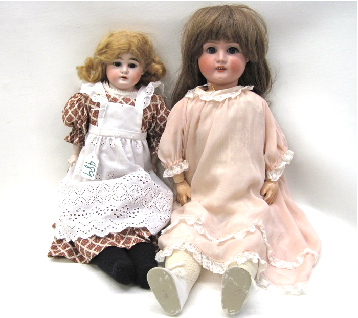 TWO GERMAN BISQUE HEAD GIRL DOLLS  1706ca