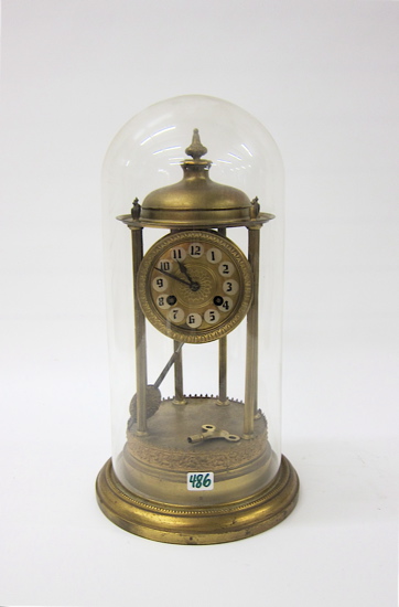 BRASS GAZEBO CLOCK UNDER GLASS DOME