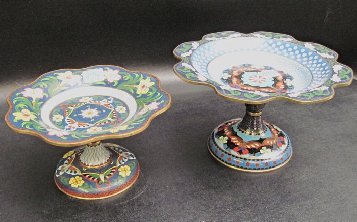 TWO CHINESE CLOISONNE PEDESTAL BOWLS