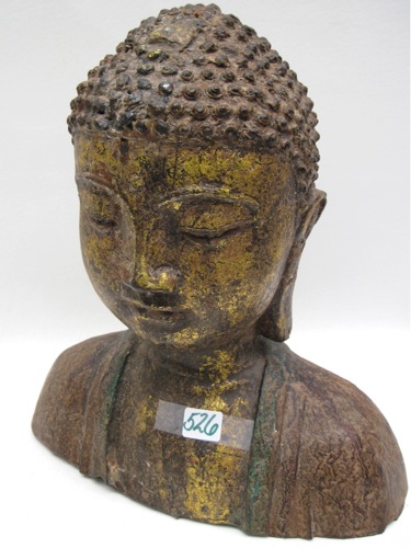 CAST IRON BUDDHA BUST SCULPTURE 1706eb