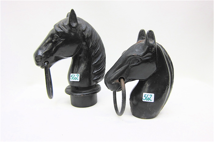 TWO CAST IRON HORSE HEAD HITCHING 17070f