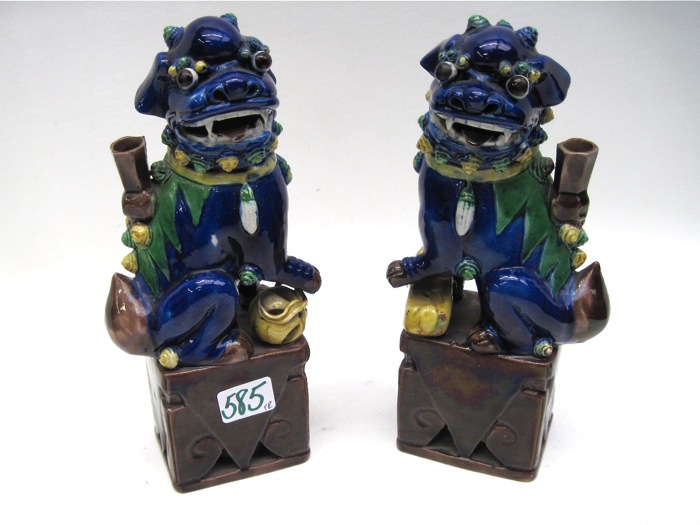 PAIR CHINESE POTTERY FOO LIONS