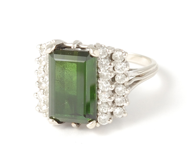 GREEN TOURMALINE AND DIAMOND RING