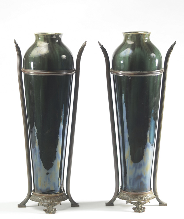 PAIR ART DECO FRENCH POTTERY VASES 170792