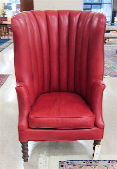 RED LEATHER CHANNEL-BACK ARMCHAIR