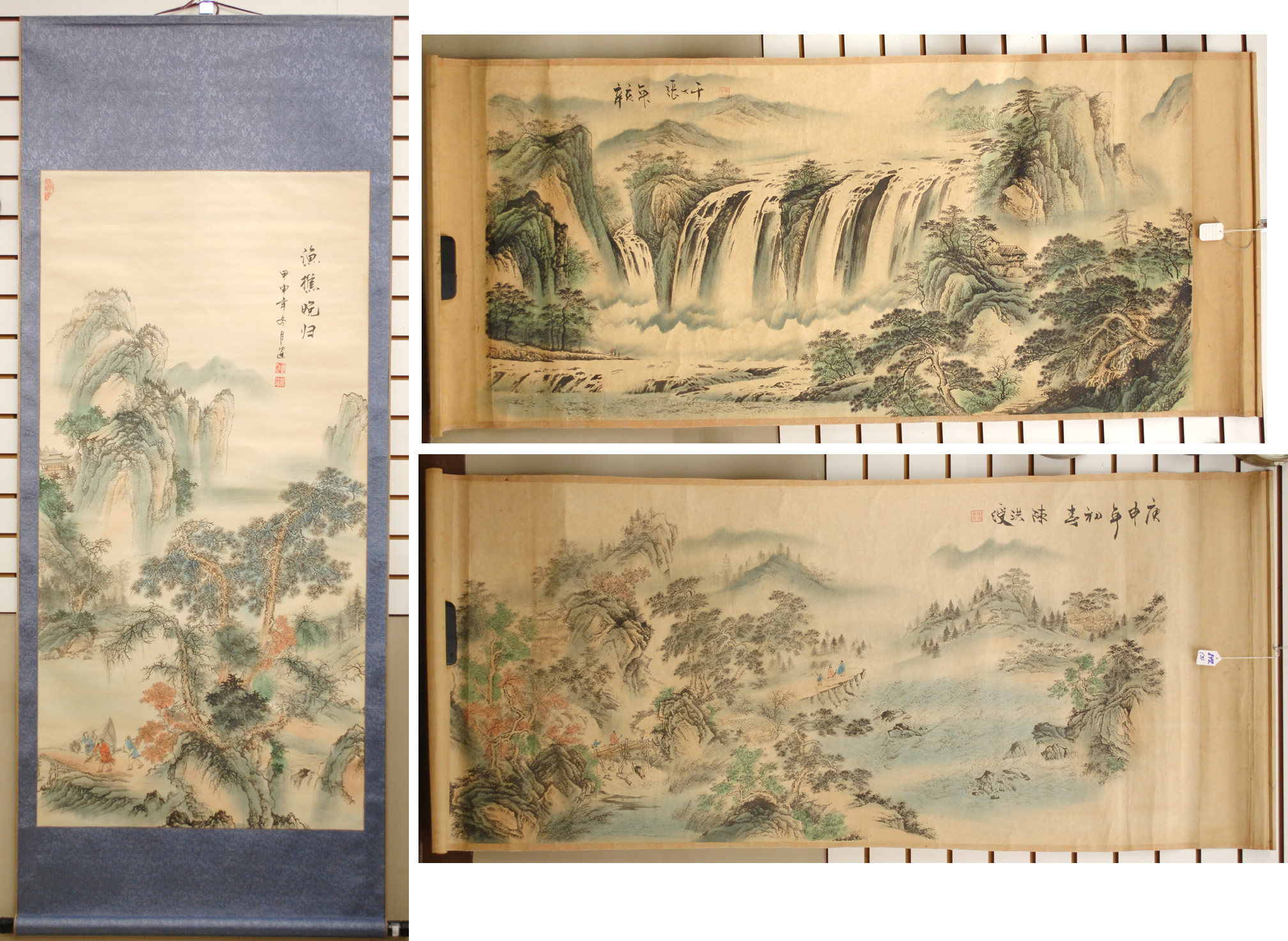 THREE CHINESE HAND PAINTED SCROLLS: