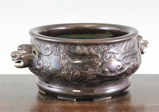 A Chinese brown glazed censer incised 170911