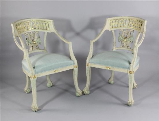 A pair of cream painted and parcel