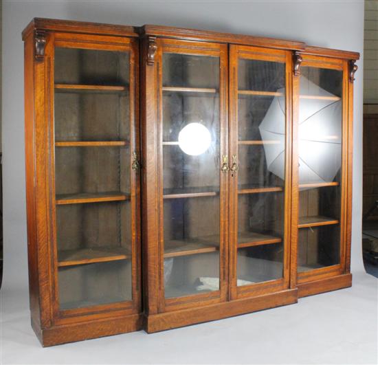 An Edwardian breakfront oak bookcase