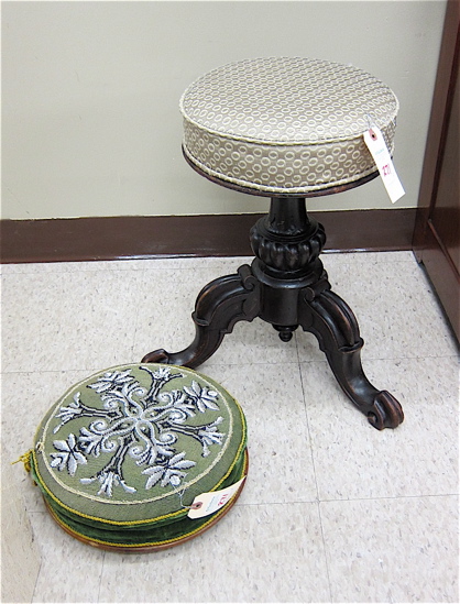 TWO AMERICAN VICTORIAN STOOLS: tripod