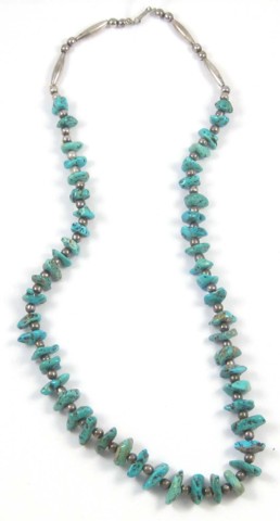 A NAVAJO TURQUOISE & SILVER BEADED