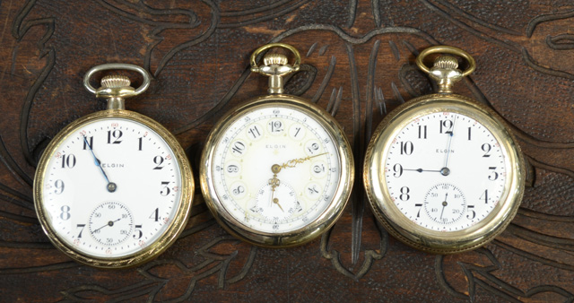 THREE ELGIN OPENFACE POCKET WATCHES: