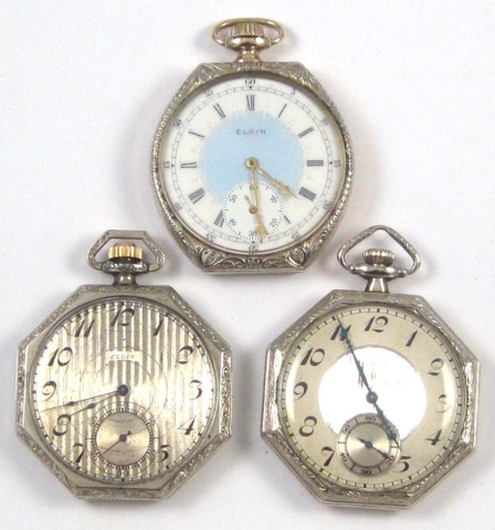 THREE ELGIN OPENFACE POCKET WATCHES  16e3a8