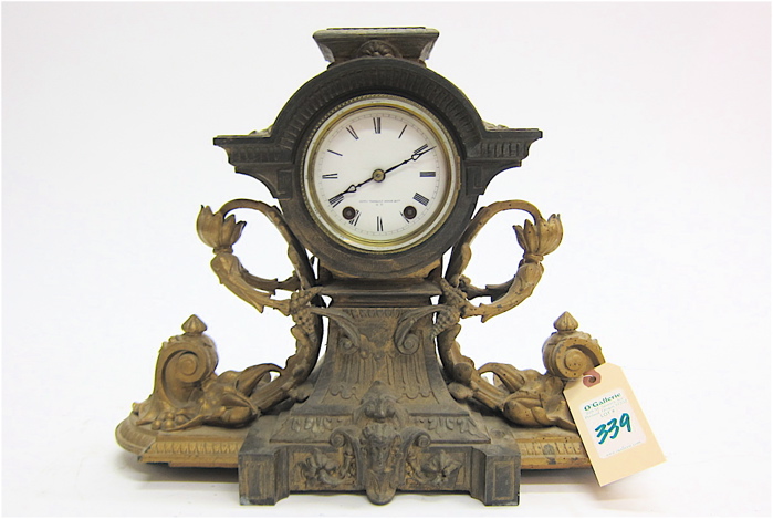 PARCEL-GILT METAL-CASED MANTEL CLOCK