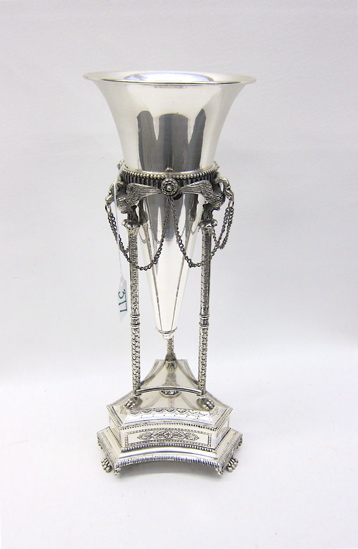 TRI-FOOTED SILVERPLATE VASE two