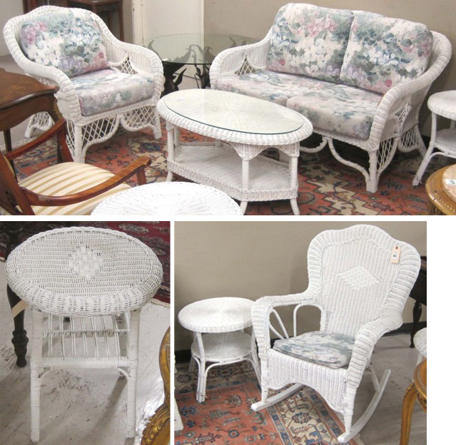 SEVEN PIECE WHITE WICKER FURNITURE 16e41d