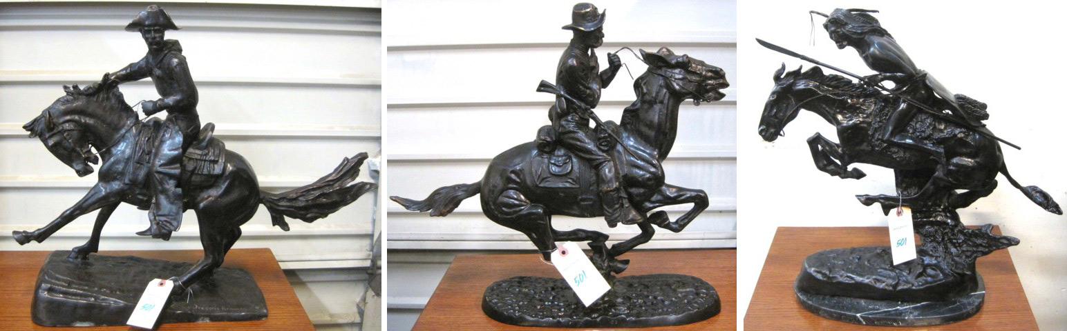 THREE WESTERN BRONZE SCULPTURES after