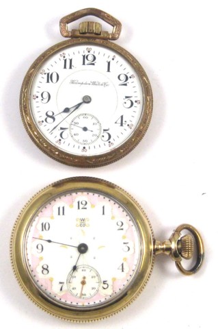 TWO HAMPDEN OPENFACE POCKET WATCHES: