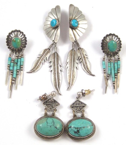 THREE PAIR NAVAJO HAND MADE SILVER