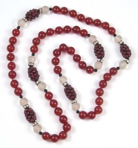 RED GLASS BEADED NECKLACE with