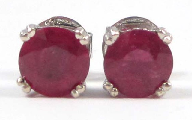 PAIR OF RUBY AND DIAMOND EAR STUDS