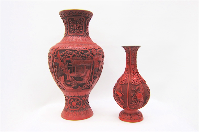 TWO CHINESE RED CINNEBAR VASES 16e4f9