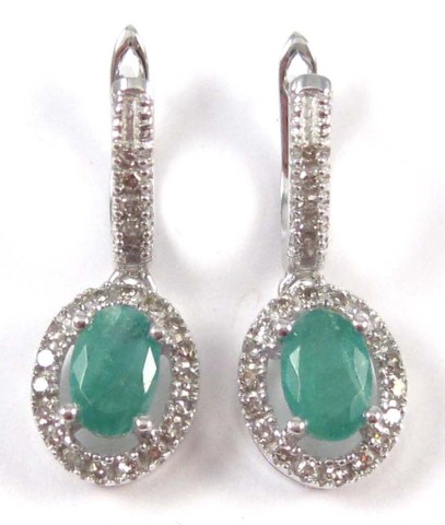 PAIR OF EMERALD AND DIAMOND EARRINGS