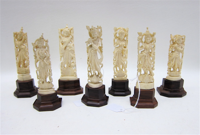 SEVEN EAST INDIAN HAND CARVED IVORY