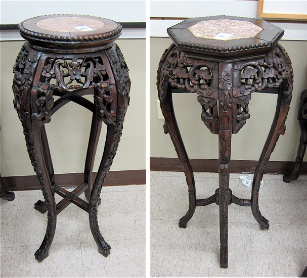 TWO CARVED HONGMU PEDESTAL TABLES 16e568