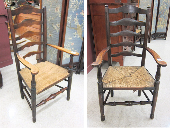 A PAIR OF COUNTRY ELM LADDER BACK 16e588