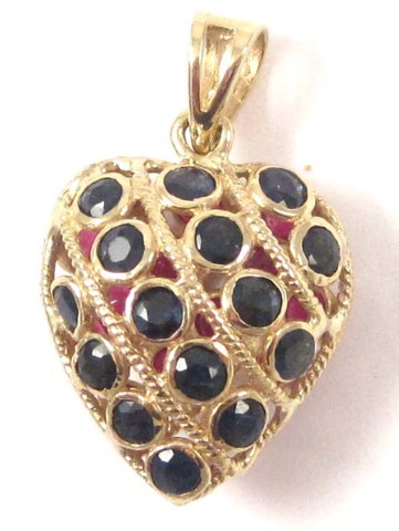 RUBY AND SAPPHIRE HEART PENDANT