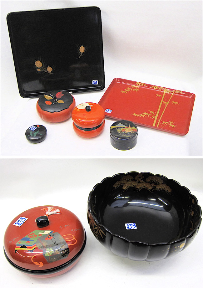 EIGHT JAPANESE LACQUERED PIECES