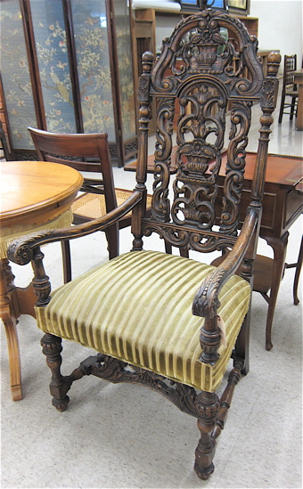 ENGLISH CAROLEAN STYLE CARVED OAK ARMCHAIR