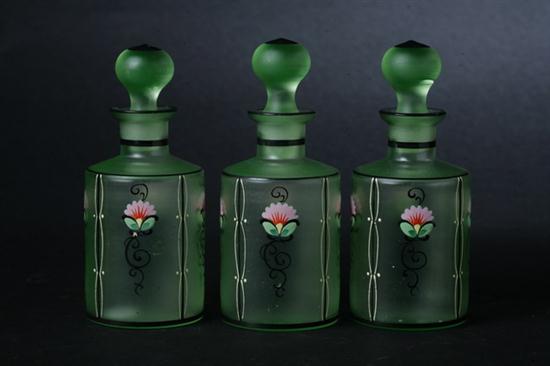 THREE CZECH ART DECO GLASS PERFUME BOTTLES