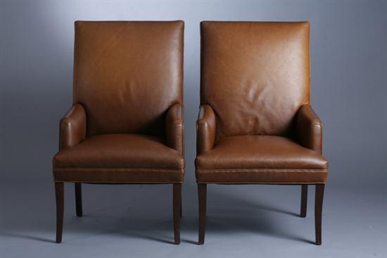 SET EIGHT BROWN LEATHER UPHOLSTERED