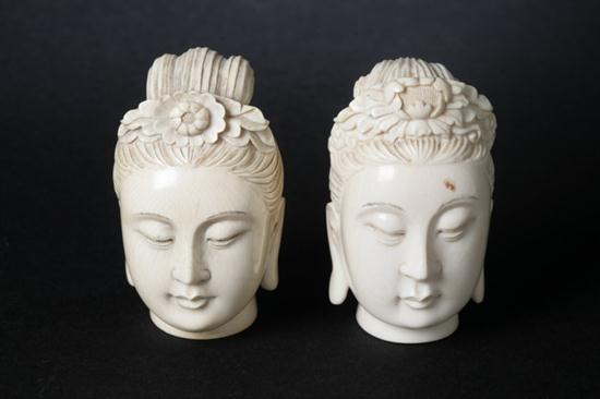 TWO CHINESE IVORY HEADS OF GUANYAN.