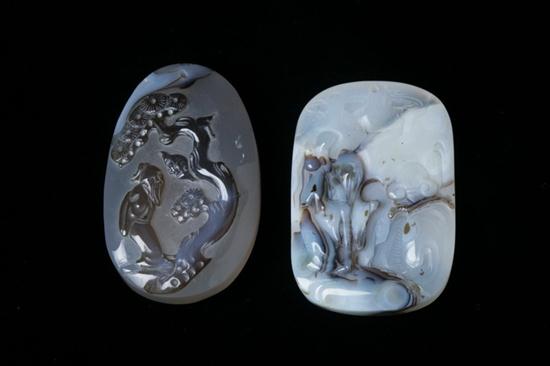 TWO CHINESE AGATE PENDANTS. One