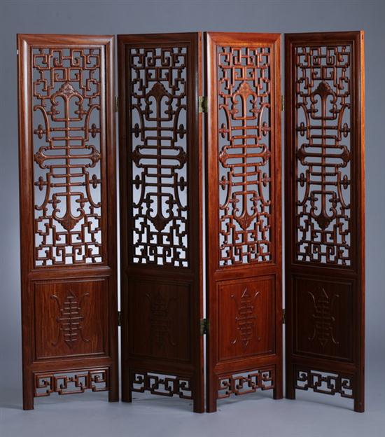 CHINESE WOOD OPENWORK FOUR FOLD