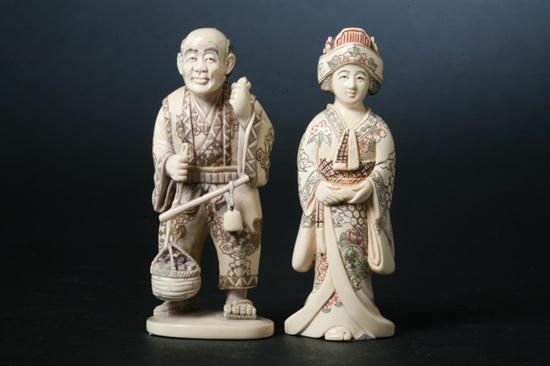 TWO JAPANESE IVORY OKIMONO OF MAN