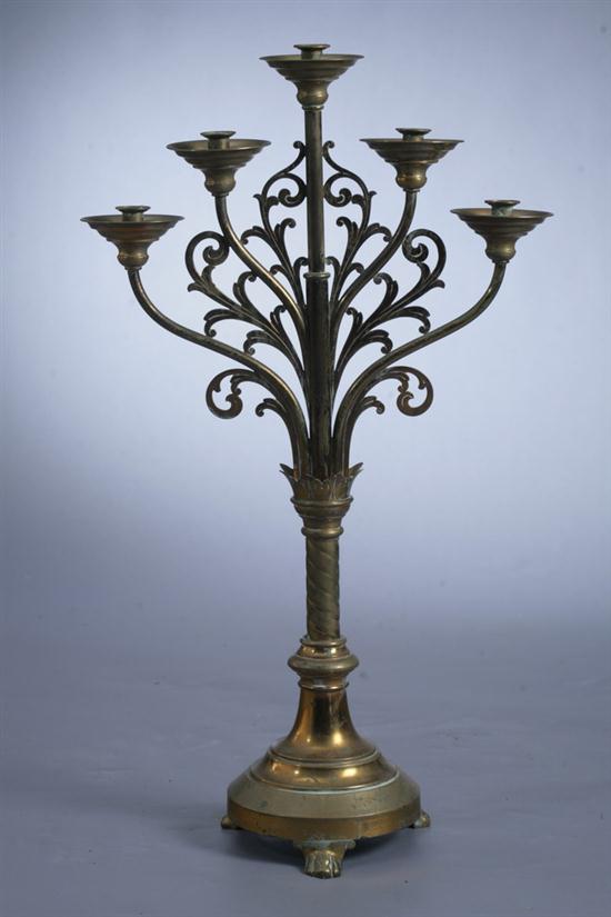 MOROCCAN BRASS FIVE LIGHT CANDELABRA  16e832