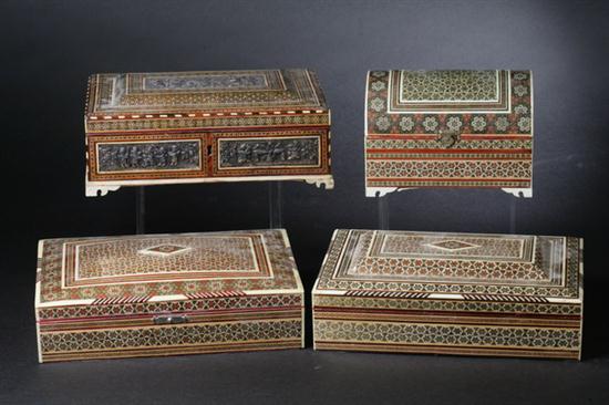 FOUR PERSIAN KHATAM BOXES.