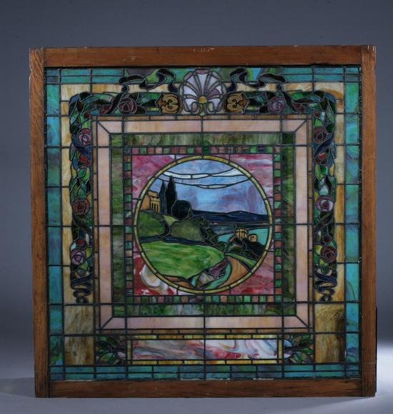 SET FOUR ART NOUVEAU STAINED GLASS