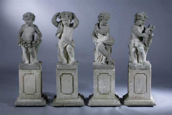 SET OF FOUR CAST CONCRETE GARDEN FIGURES