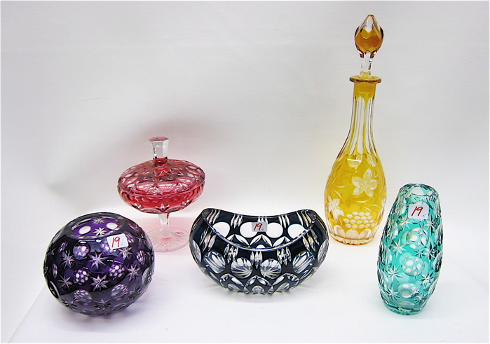 FIVE PIECES BOHEMIAN CUT GLASS