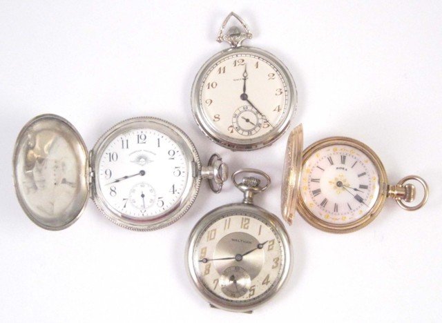 FOUR AMERICAN WALTHAM POCKET WATCHES: