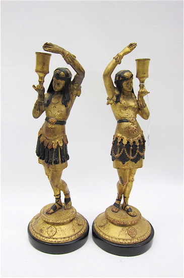 PAIR GILT METAL FIGURAL CANDLESTICKS 16ea06