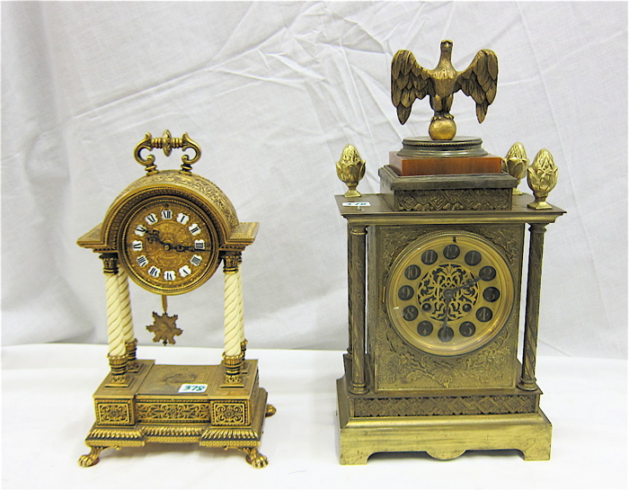 TWO METAL CASED SHELF CLOCKS 1  16ea3d